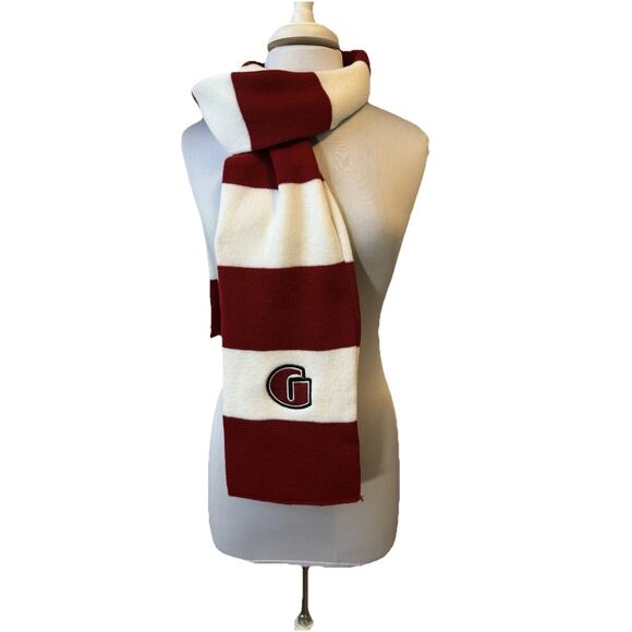 Classic Winter Red White Stripe Embroidered G Knit Scarf Holiday Christmas Team - Picture 1 of 6